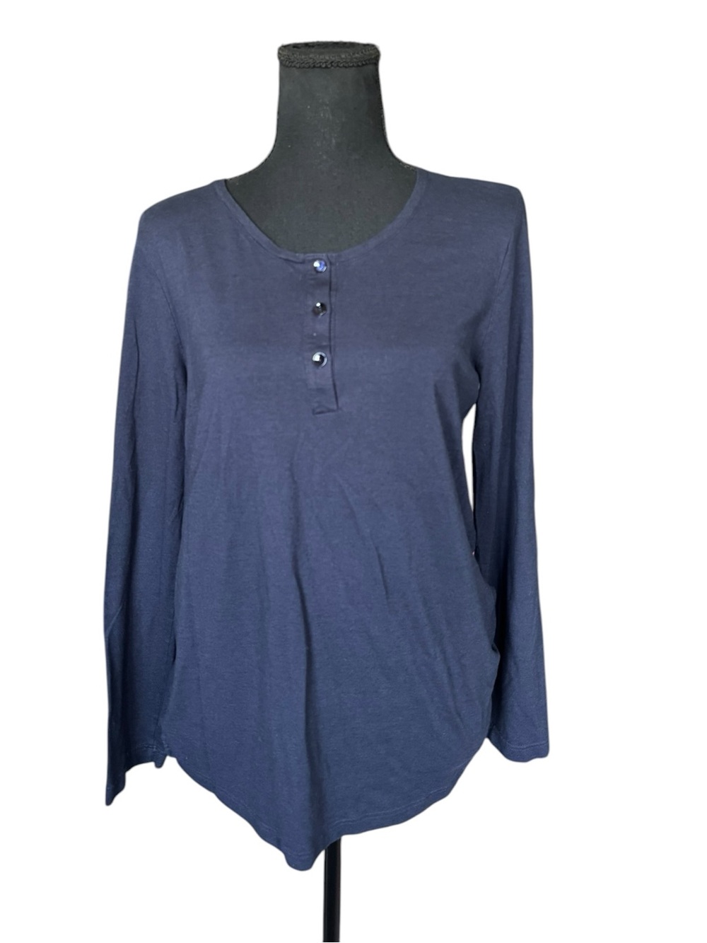 HANRO Navy Long Sleeve Henley Top Soft Luxury Lounge Tee Medium Q84